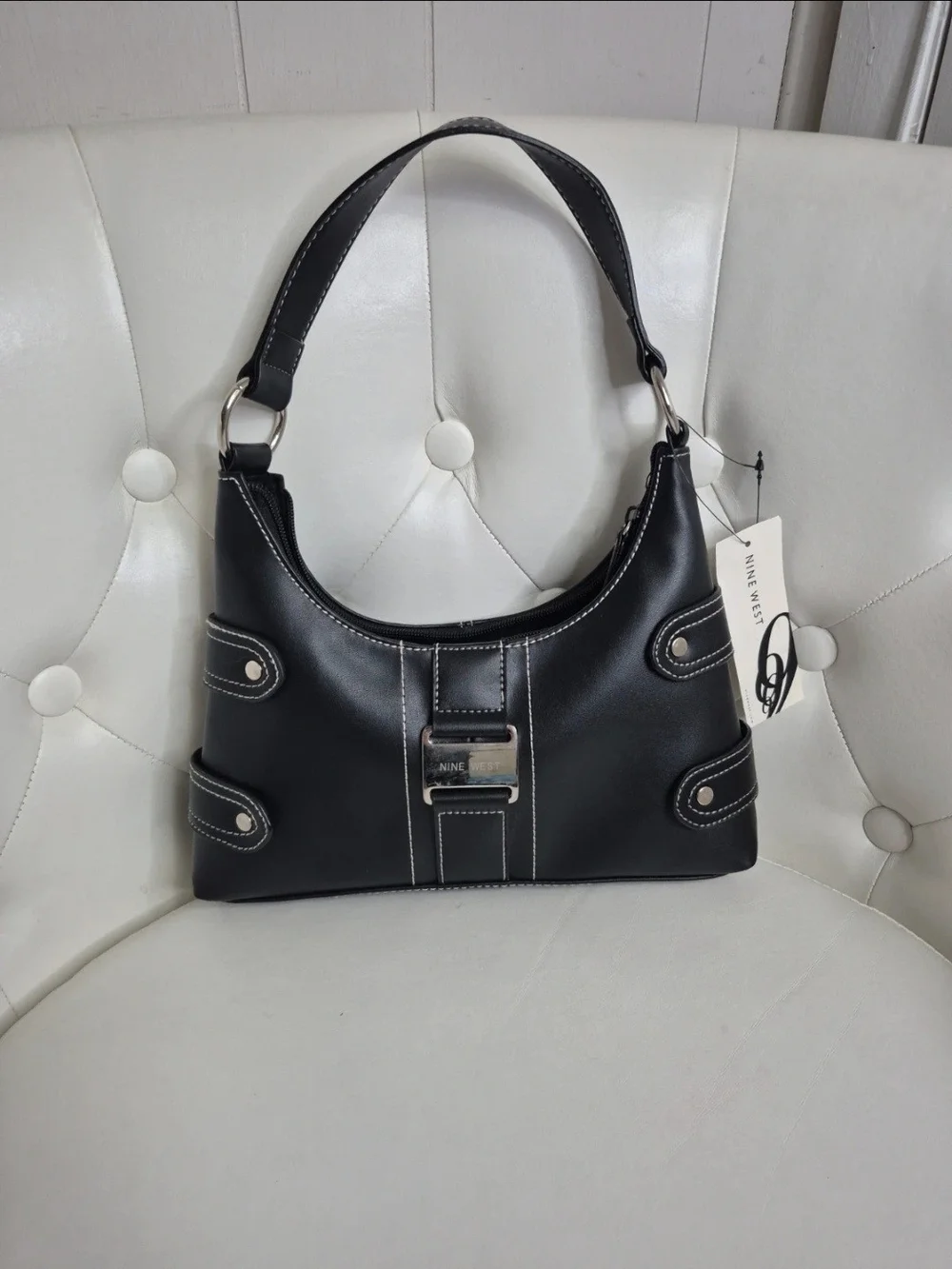 Nine West Black Shoulder Bag with Silver-Tone Accent